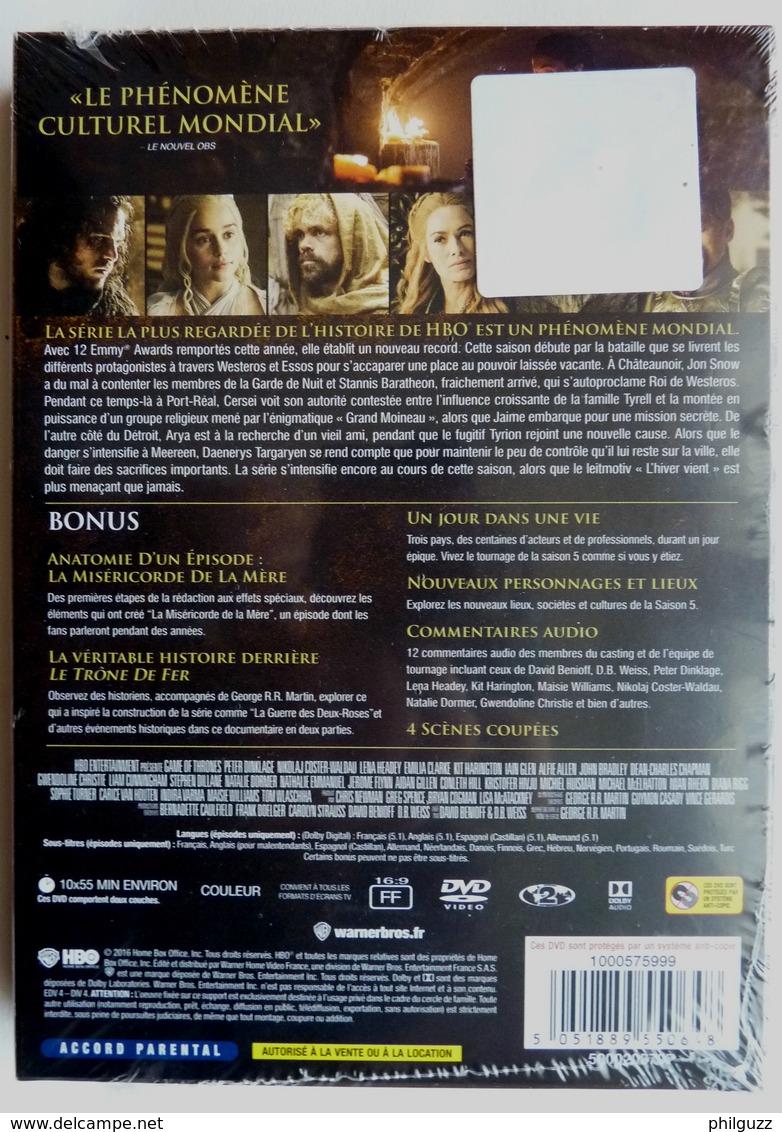 COFFRET DVD GAME OF TRONE LE TRONE DE FER SAISON 5 Neuf Sous Film - Fantasy