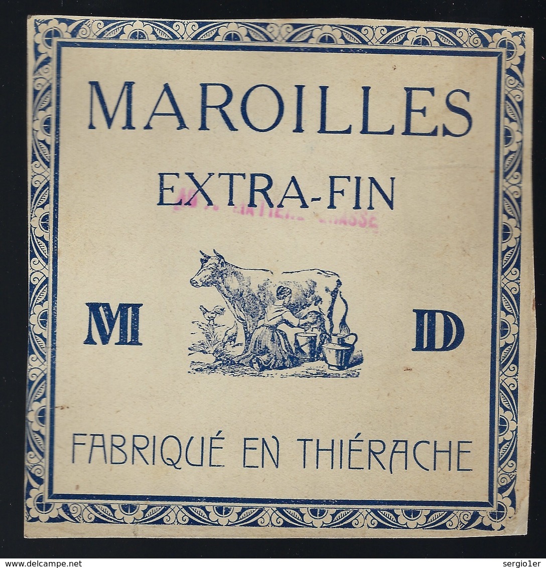 Ancienne Etiquette Fromage  Maroilles Extra Fin "MD" Fabriqué En Thierache  "traite De La Vache" - Fromage