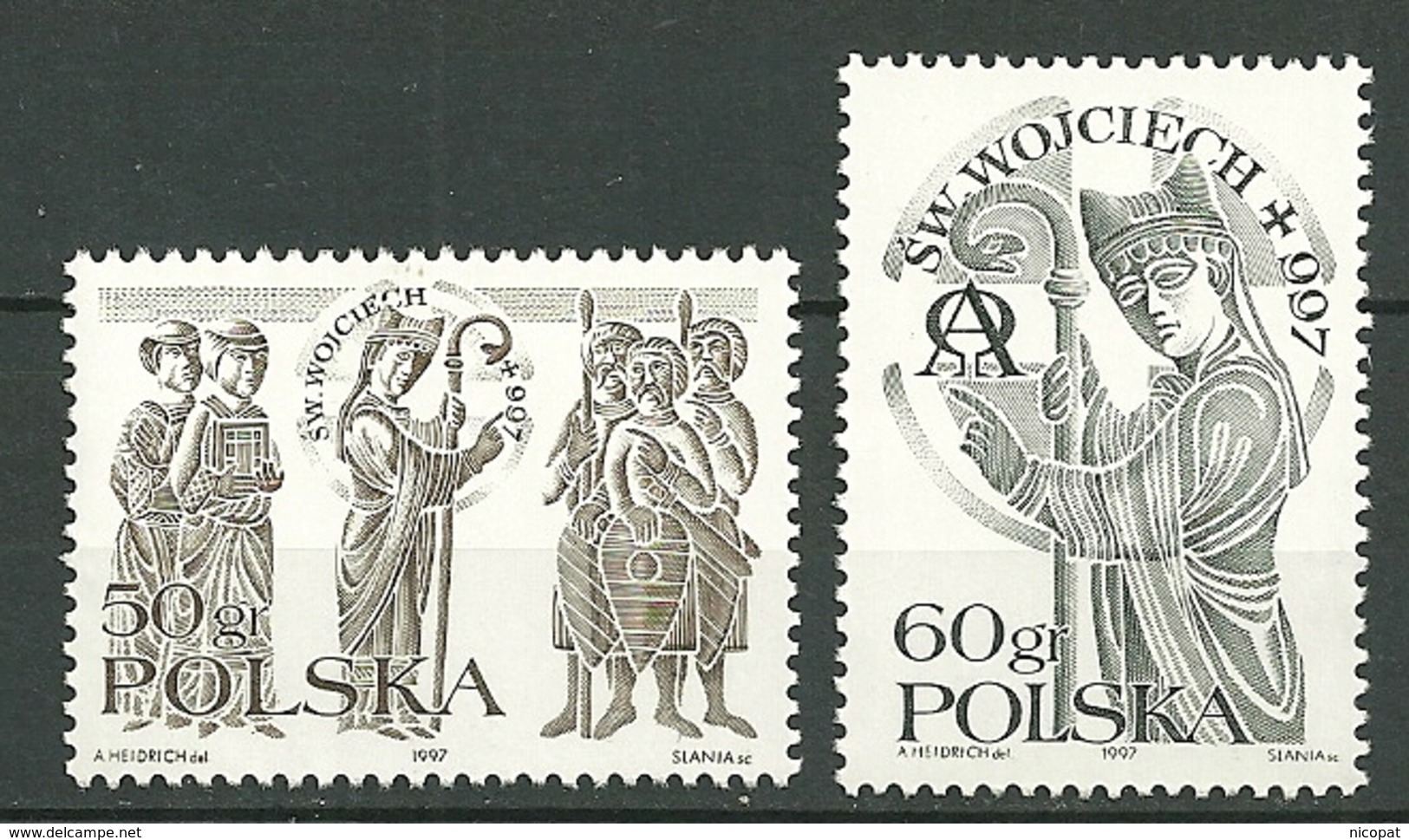 POLAND MNH  ** 3427-3428 MORT DE SAINT ADALBERT. FEMMES. GUERRIERS. CROSSE ET MITRE D'ARCHEVEQUE Religion - Neufs