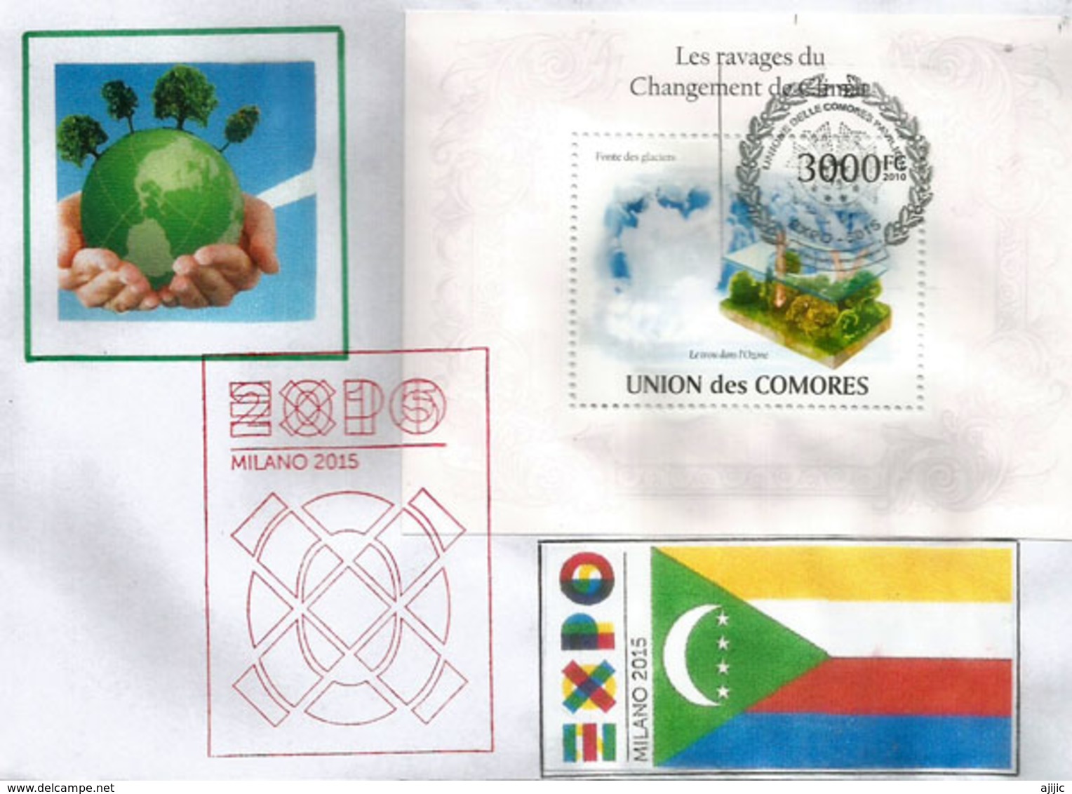 Combat Contre Le Réchauffement De La Terre, Lettre (Bloc-Feuillet) Du Pavillon Des Comores à L'Expo Universelle Milano - Comores (1975-...)