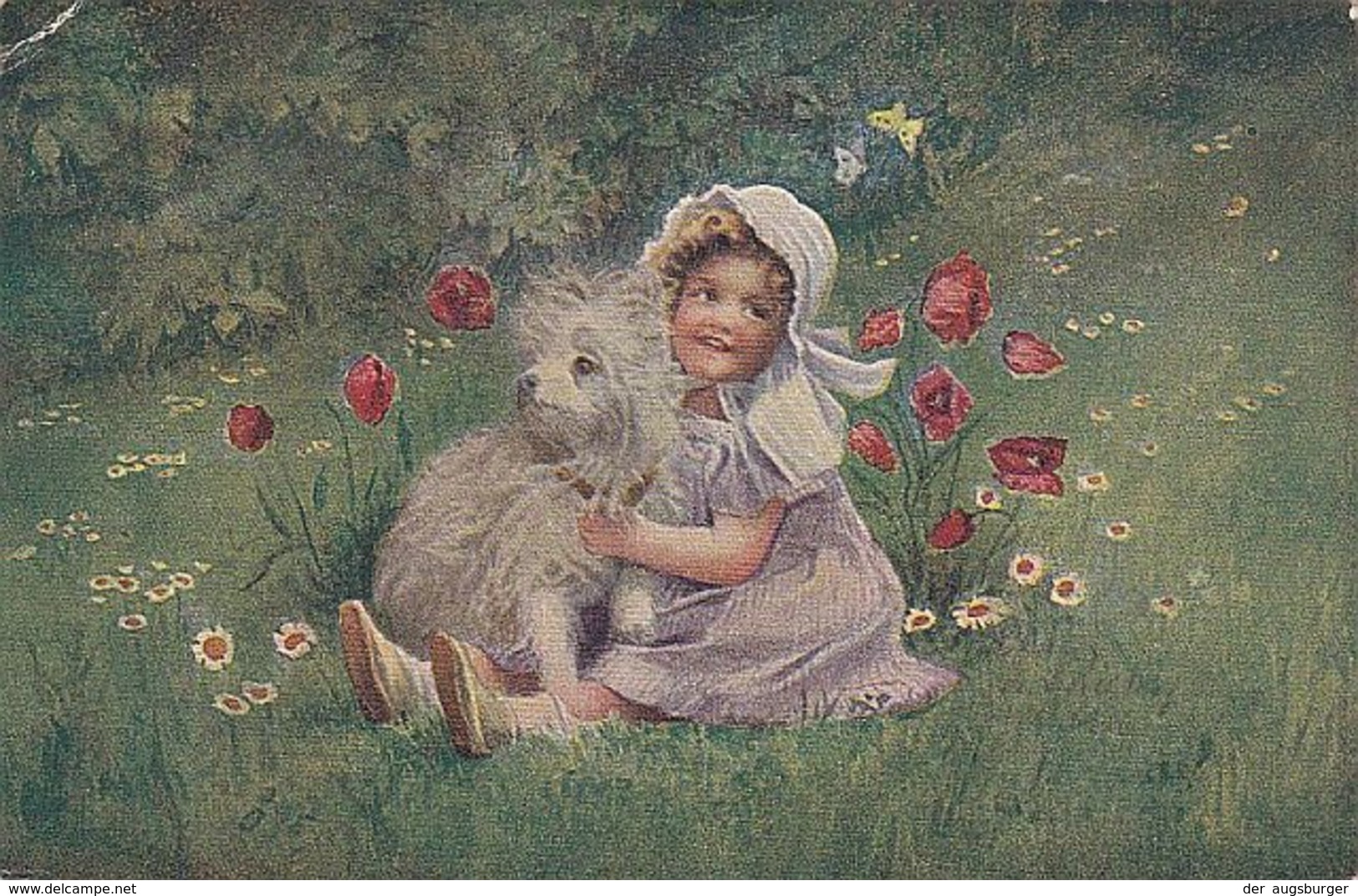(1620) A.von Riesen Künstler AK Die Unzertrennlichen Kleines Mädchen Mit Hund - Portraits