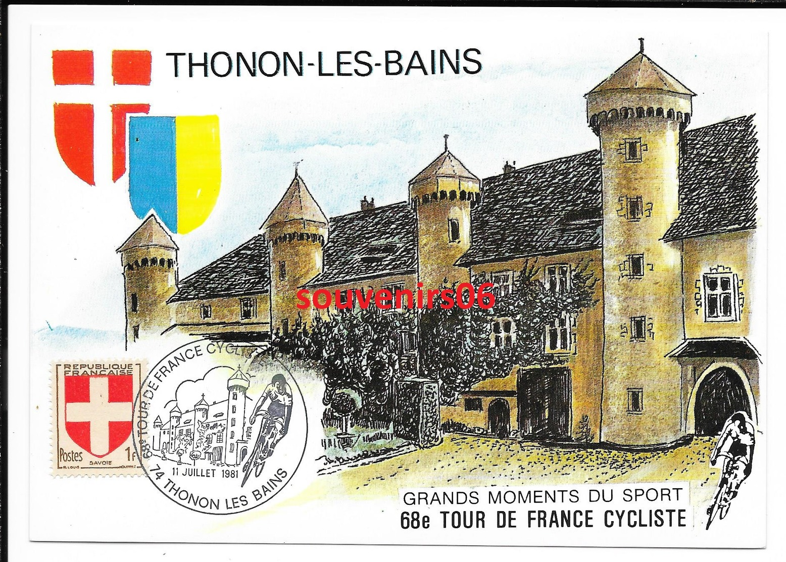 Vélo - Thonon Les Bains - Carte Postale Timbre -  68 Eme - Tour De France Cycliste - 11 Juillet 1981.ttb++ - Cyclisme