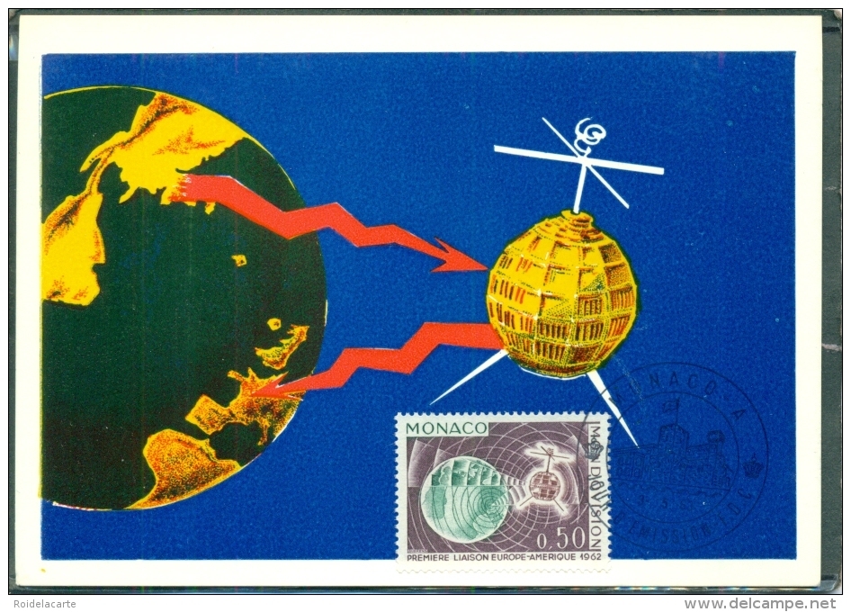 CM-Carte Maximum Card # 1963-Monaco # Télécommunications # Espace # Satellite -Liaison Europe-Amerique - Cartes-Maximum (CM)