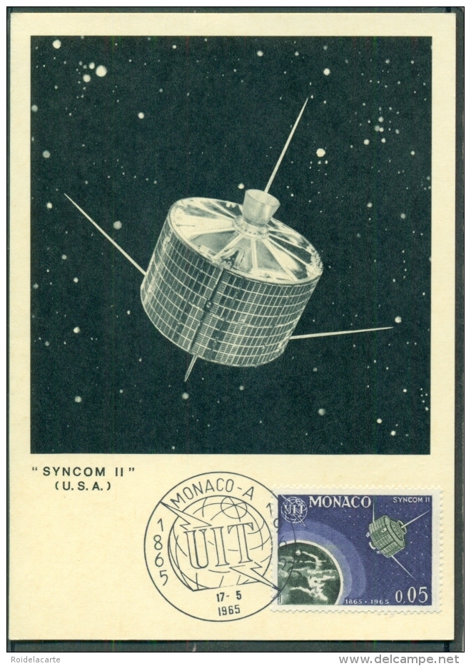 CM-Carte Maximum Card # 1964-Monaco # 100 Years UIT # Telecommunications # Espace-Space # Satellite # Syncom II (USA) - Cartes-Maximum (CM)