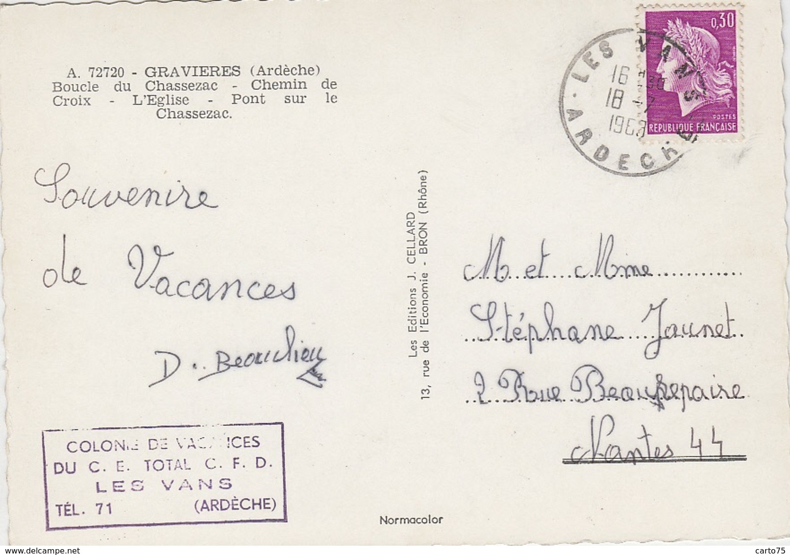 Gravières 07- Vues Générales Diverses - Cachet Postal Et Cachet Colonie De Vacances Les Vans - Autres & Non Classés