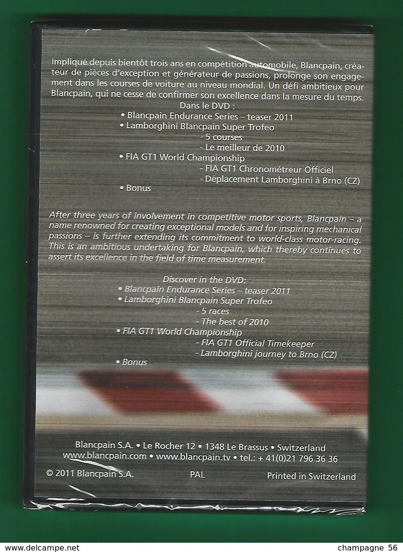 SUISSE BLANCPAIN GRAND HORLOGER 2010 DVD   LAMBORGHINI  SUPER TROFEO MOTORSPORT  NEUF QUALITÉ LUXE SOUS BLISTER - Montres Haut De Gamme