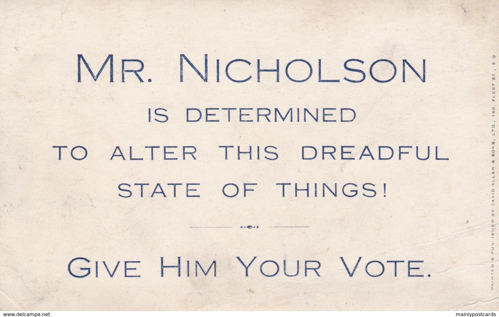 AO59 Politics - "Free Trade" - Vote For Mr. Nicholson - Partis Politiques & élections