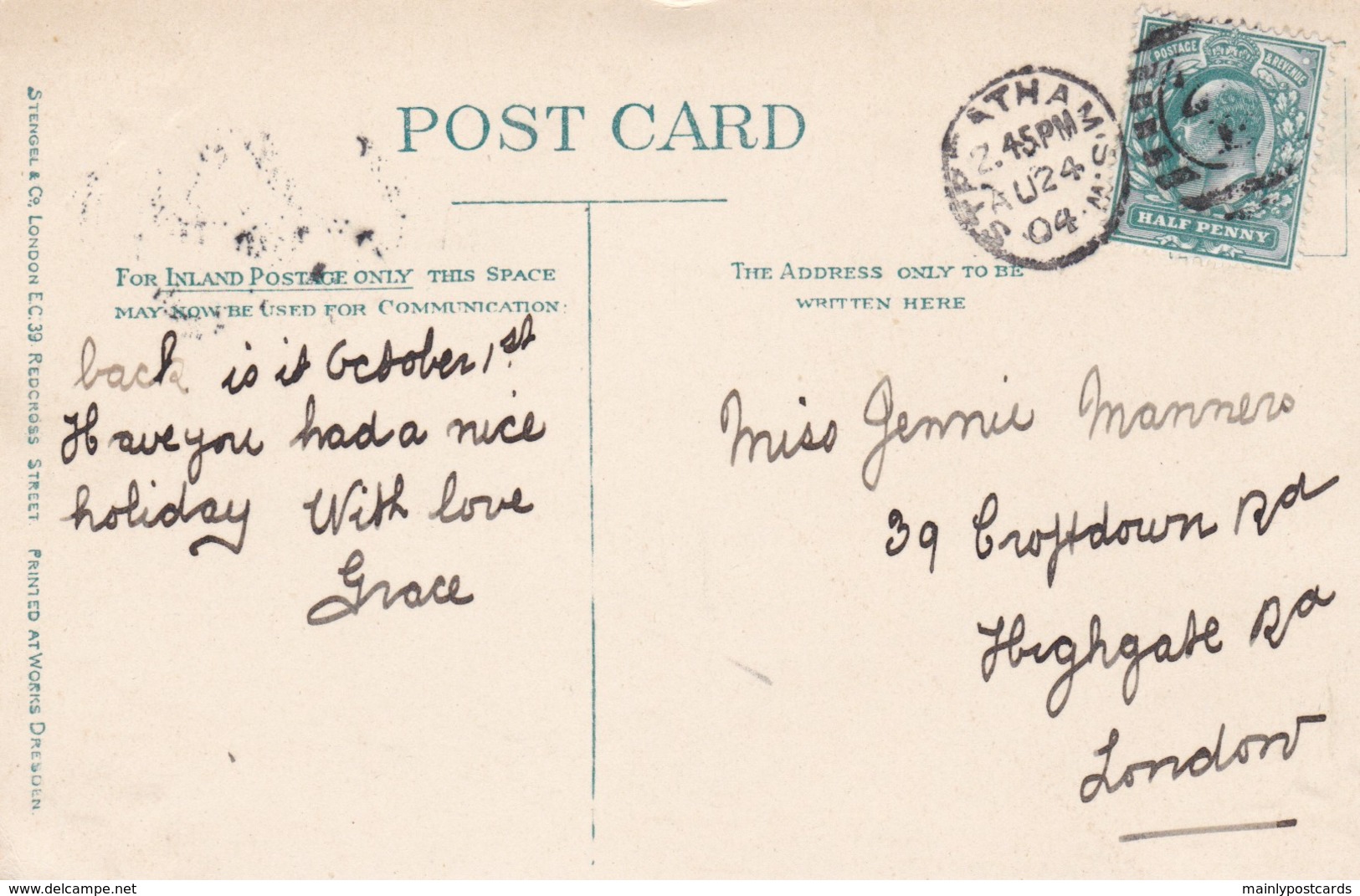 AO61 Leigham Court Road, Streatham Hill, London - Animated, 1904 Duplex Postmark - London Suburbs