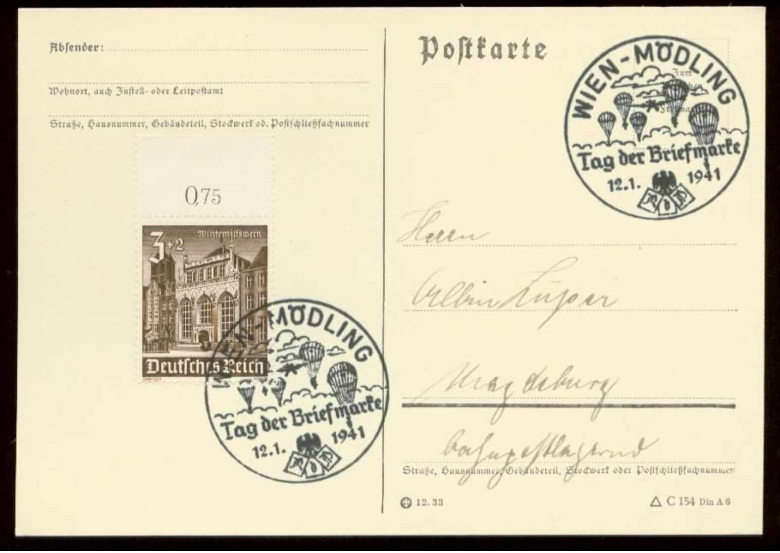 P0583 - DR WHW Oberrand Auf Postkarte : Gebraucht Mit Sonderstempel Fallschirmjäger,Tag Der Briefmarke ,Wien Mödling 1 - Briefe U. Dokumente