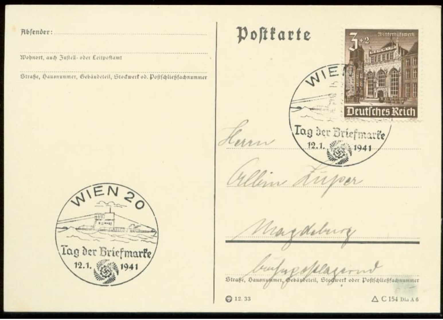 P0582 - DR WHW Auf Postkarte : Gebraucht Mit Sonderstempel U - Boot,Tag Der Briefmarke ,Wien 1941 - Briefe U. Dokumente