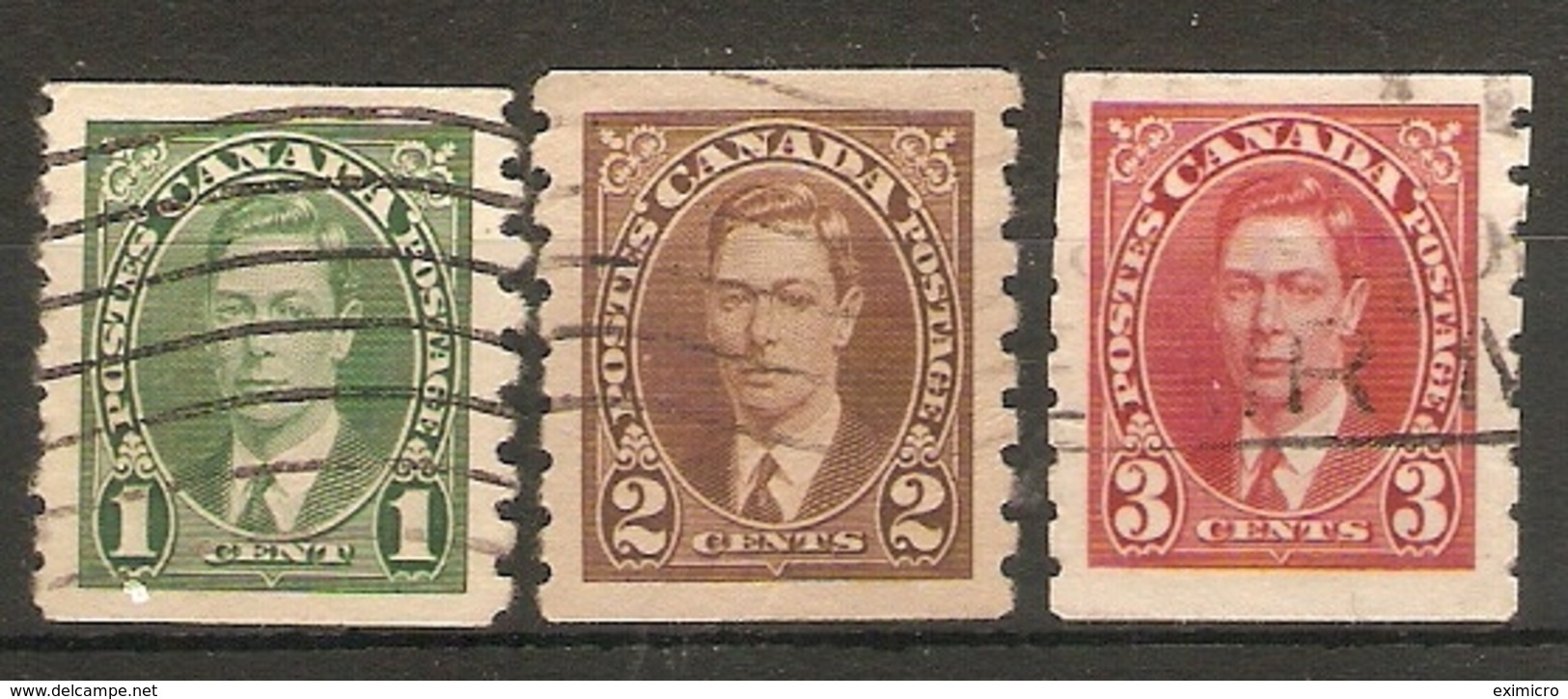 CANADA 1937 COIL STAMPS SET SG 368/370 IMPERF X PERF 8 USED Cat £14.50 - Used Stamps