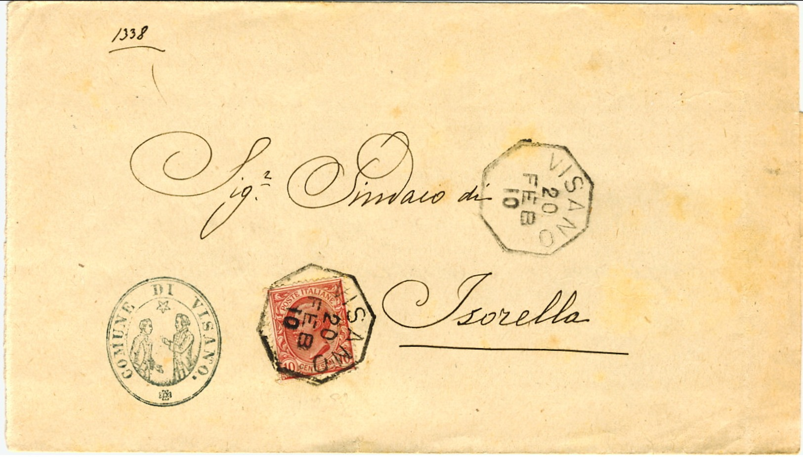 1910-piego Comunale Affrancato 10c.Leoni Annullo Ottagonale Di Visano Brescia - Storia Postale