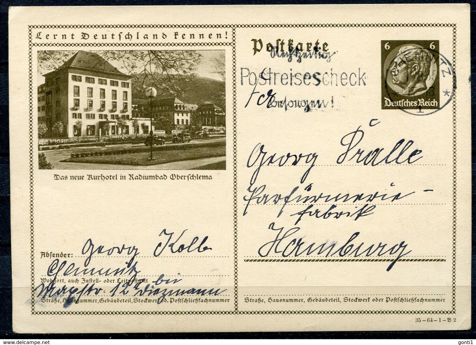 German Empires,DR 1935 Ganzsache Mi.Nr.P236/35-64-1-B2"Lernt Deutschland Kennen !-Oberschlemma,Kurhotel "1 GS Used - Sonstige & Ohne Zuordnung