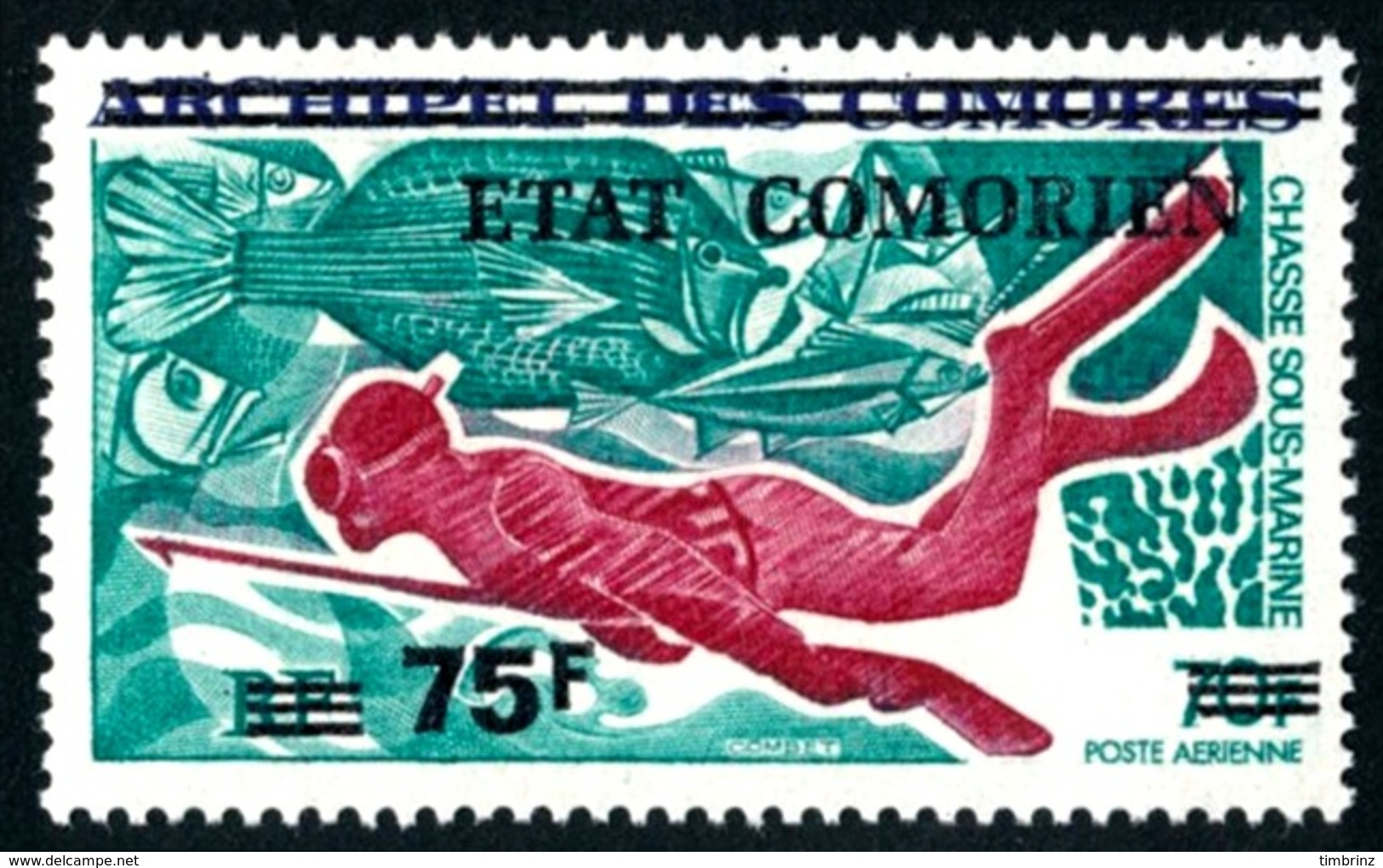 COMORES 1975 - Yv. PA 76 (=44 Surch.) ** SUP - Chasse Sous-marine  ..Réf.AFA23164 - Aéreo