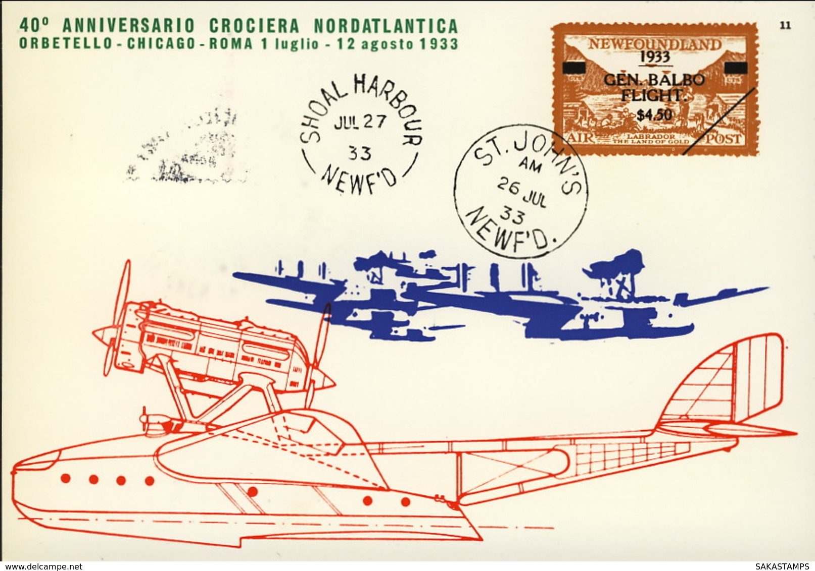 1973- Cartolina Ufficiale Illustrata Mostra Aerofilatelica 40 Anniv. Crociera Nord Atlantica Del 1 Luglio - 1946-....: Modern Era