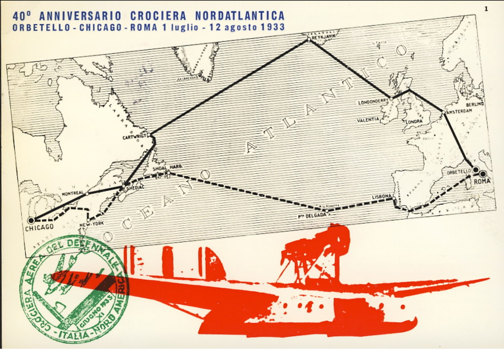 1973- Cartolina Ufficiale Illustrata Mostra Aerofilatelica 40 Anniv. Crociera Nord Atlantica Del 1 Luglio - 1946-....: Ere Moderne