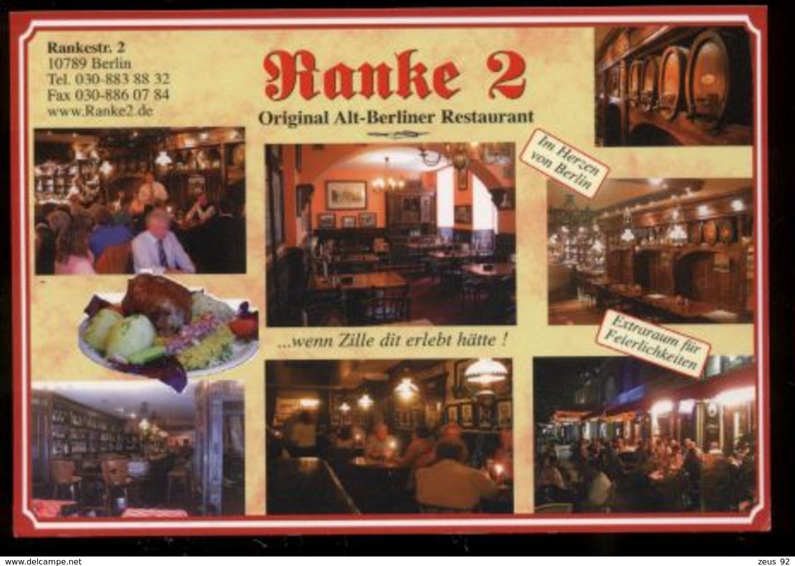 C859 BERLIN - RANKE 2 ORIGINAL ALT-BERLINER RESTAURANT IN RANKESTRASSE 2 - Sonstige & Ohne Zuordnung