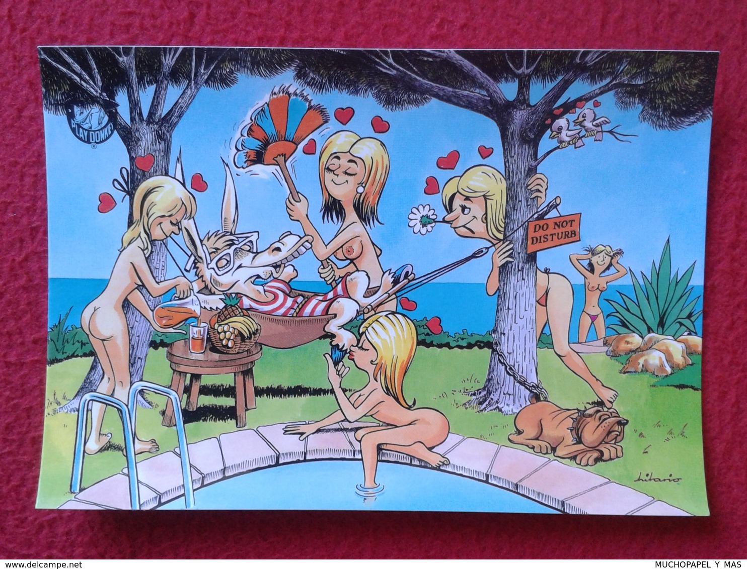 POSTAL POST CARD CARTE POSTALE BALEARIC ISLANDS SPAIN BURRO BURRITO PLAY DONKEY ASNO ÂNE ASINO CARTOON EROTIC NUDE WOMEN - Burros