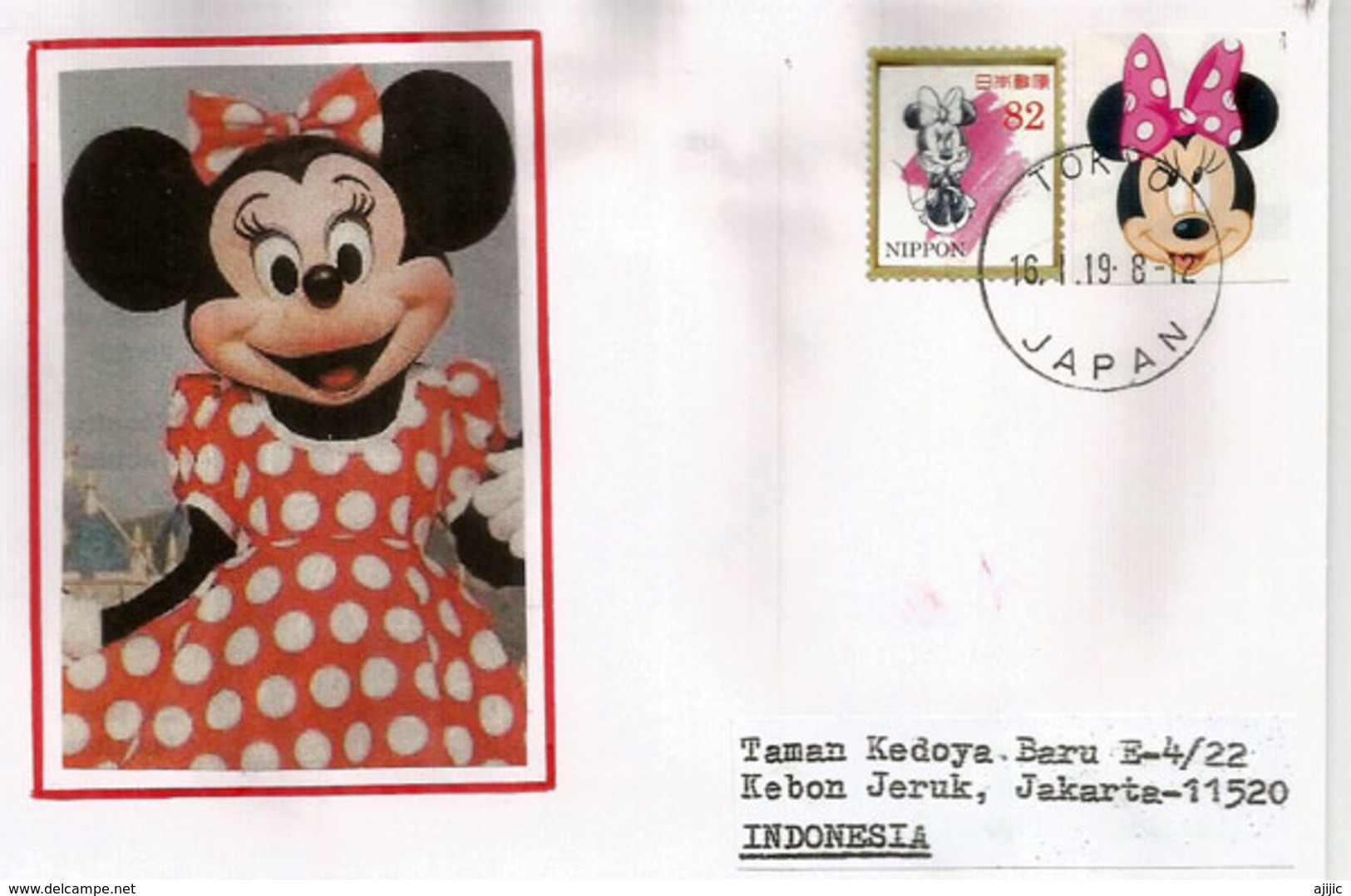 JAPON. Tokyo Disney Land Minnie Mouse,  Sur Lettre Tokyo Adressée Indonesie - Cinéma