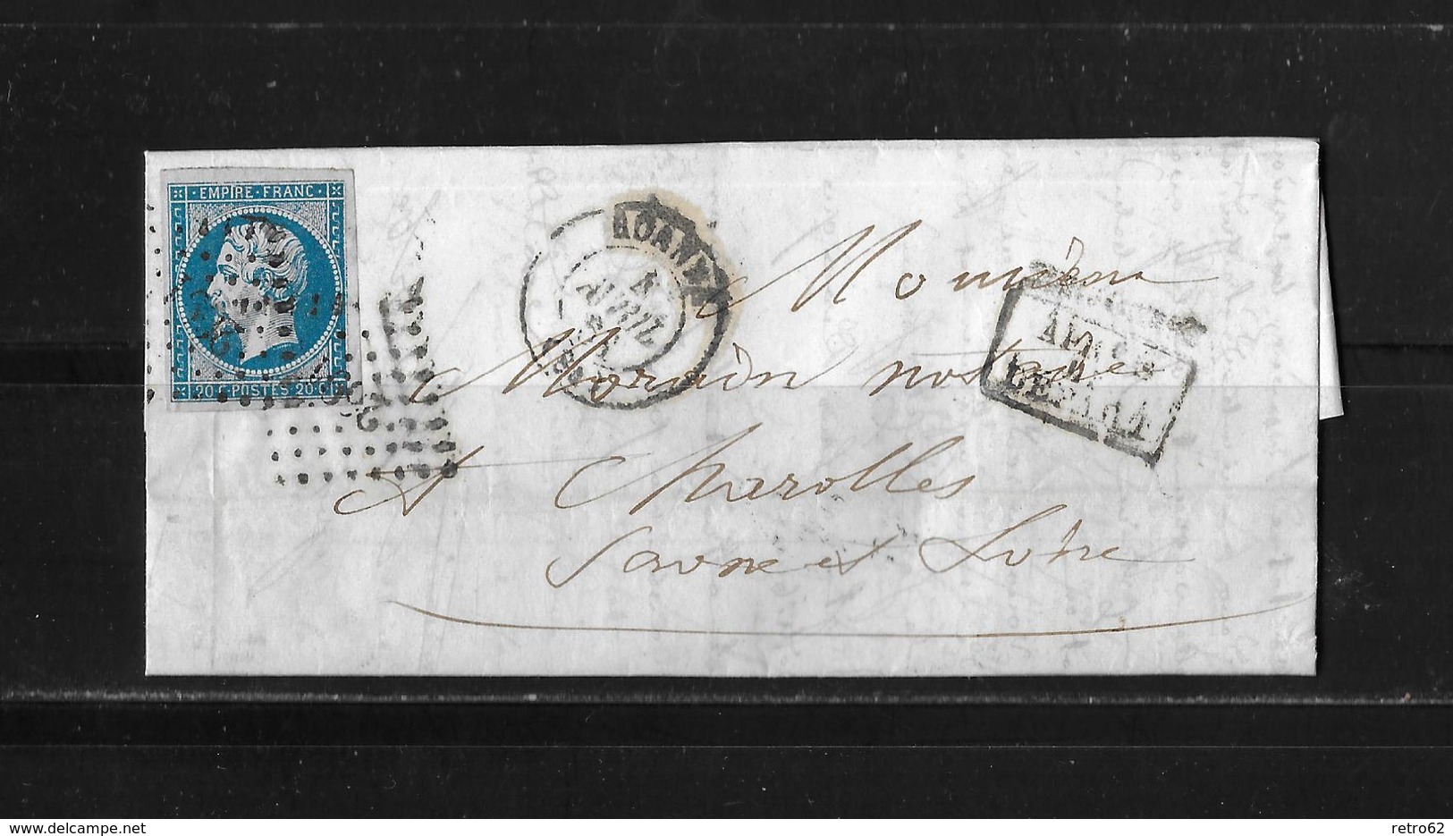 1861 FRANKREICH → Roanne à Charolles, Petits Chiffres 2691 Napoleon III. 20c Bleu   ►après Le Départ◄ - 1853-1860 Napoléon III