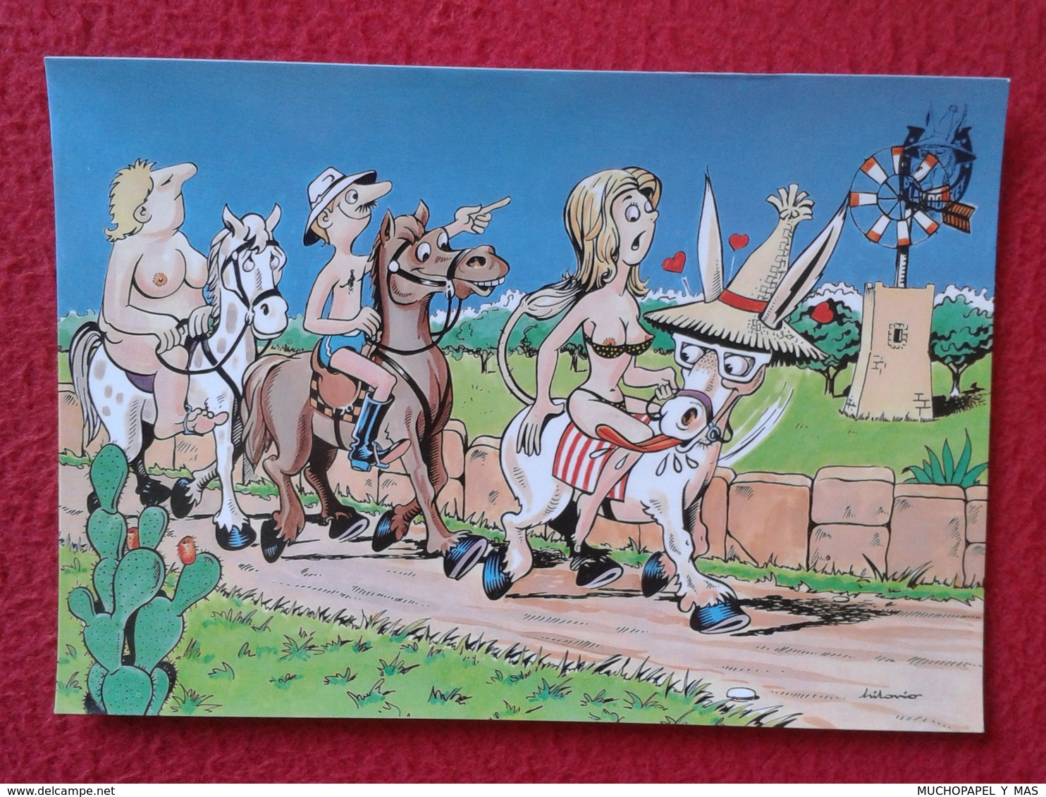 POSTAL POST CARD CARTE POSTALE BALEARIC ISLANDS SPAIN BURRO BURRITO PLAY DONKEY ASNO ÂNE ASINO CARTOON EROTIC NUDE WOMEN - Burros