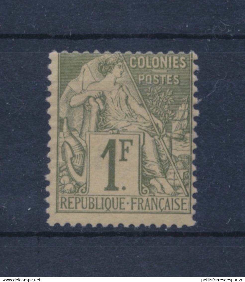 Colonies Générales 1881 -  Alphée Dubois 1 Franc Olive YT N°59 - Neuf ** Sans Charnière MNH - Alphée Dubois