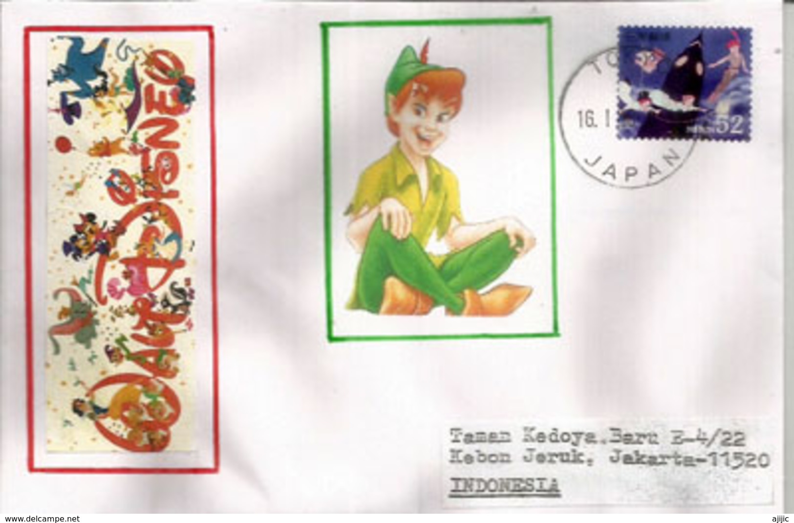 JAPON. Peter Pan's Flight | Tokyo Disneyland,   Sur Lettre Tokyo Adressée Indonesie - Disney