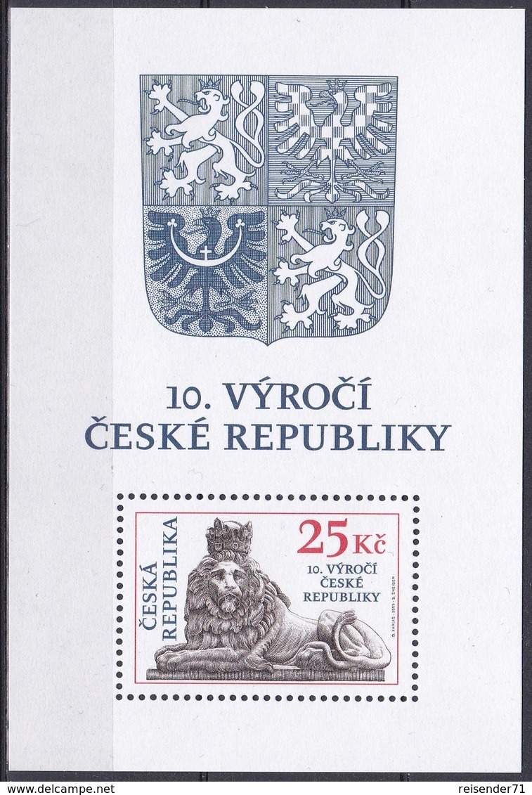 Tschechien Czechia 2003 Geschichte History Republik Republic Löwe Lion Wappen Arms, Bl. 18 ** - Ungebraucht