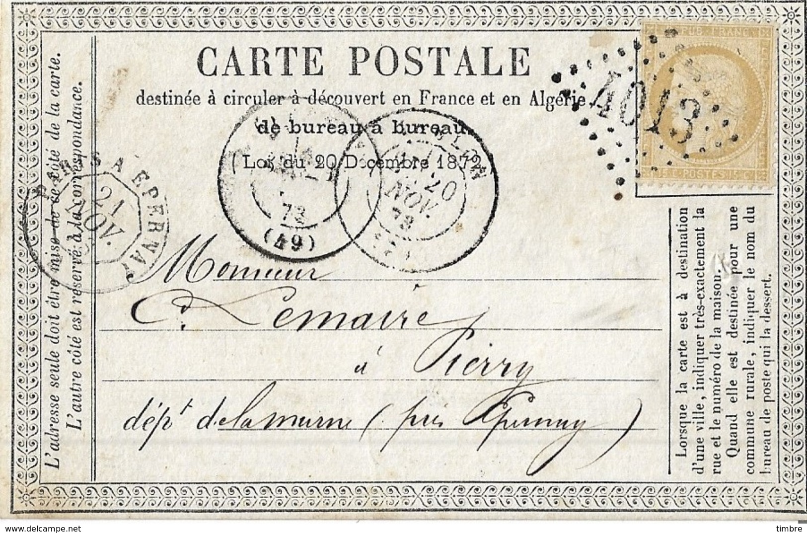 Entier Postal 15 C Cérès Avec Repiquage - Cartes Précurseurs