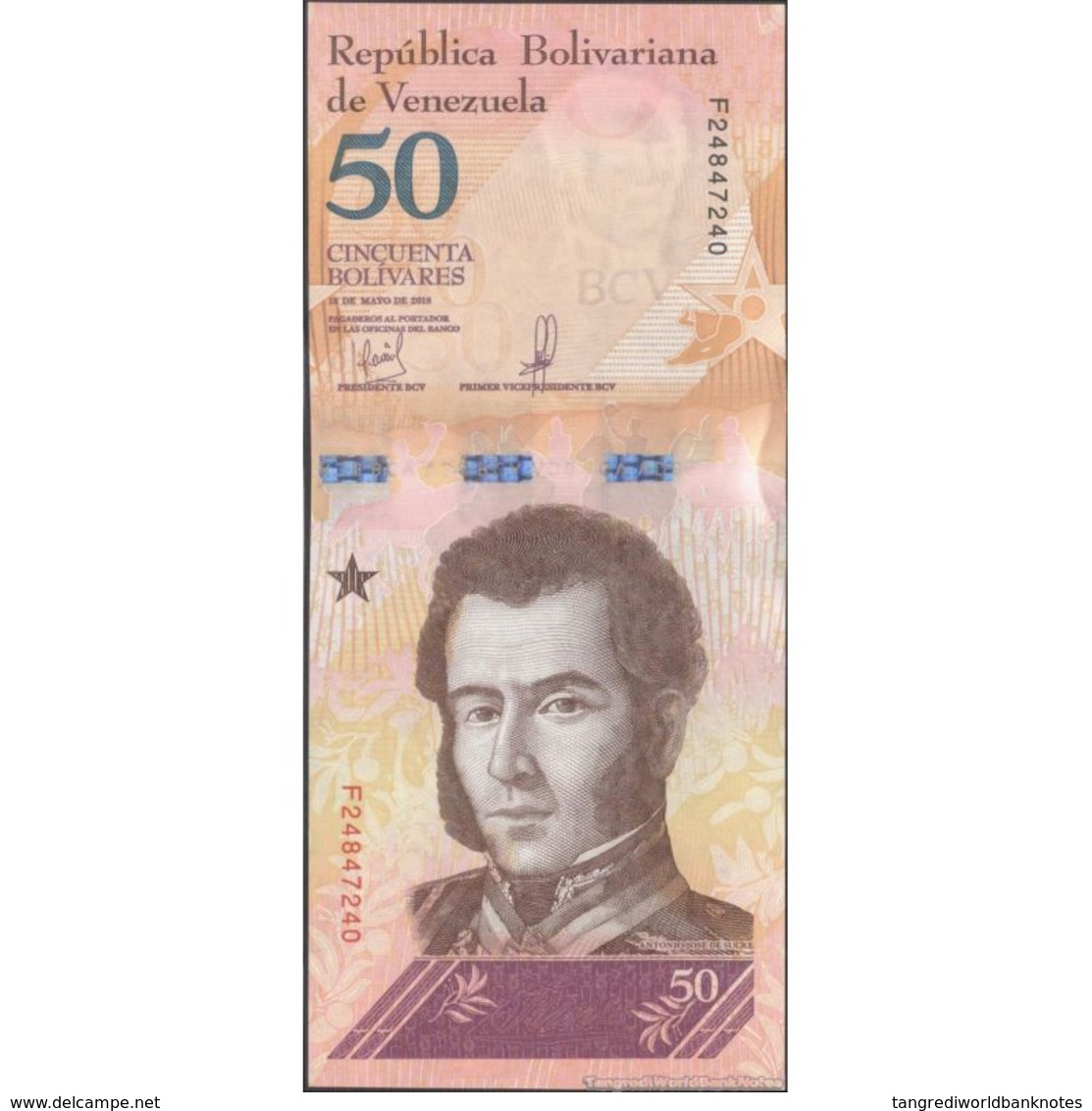 TWN - VENEZUELA NEW - 50 Bolivares 18.5.2018 Prefix F UNC - Venezuela