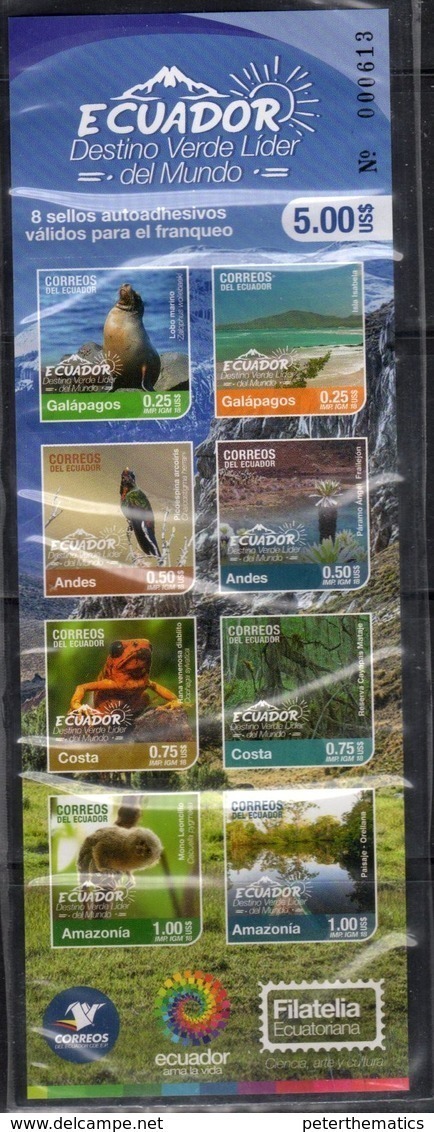 ECUADOR, 2018, MNH, GREEN DESTINATION,  FROGS, BIRDS, SEALS, MONKEYS, AMAZON, THE ANDES, BOOKLET - Other & Unclassified