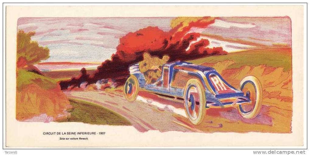 Cartonnage Lithographié E. Montaud 29: Circuit De La Seine Inférieure1907.  Szisz Sur Voiture Renault (reproduction) - Estampes & Gravures