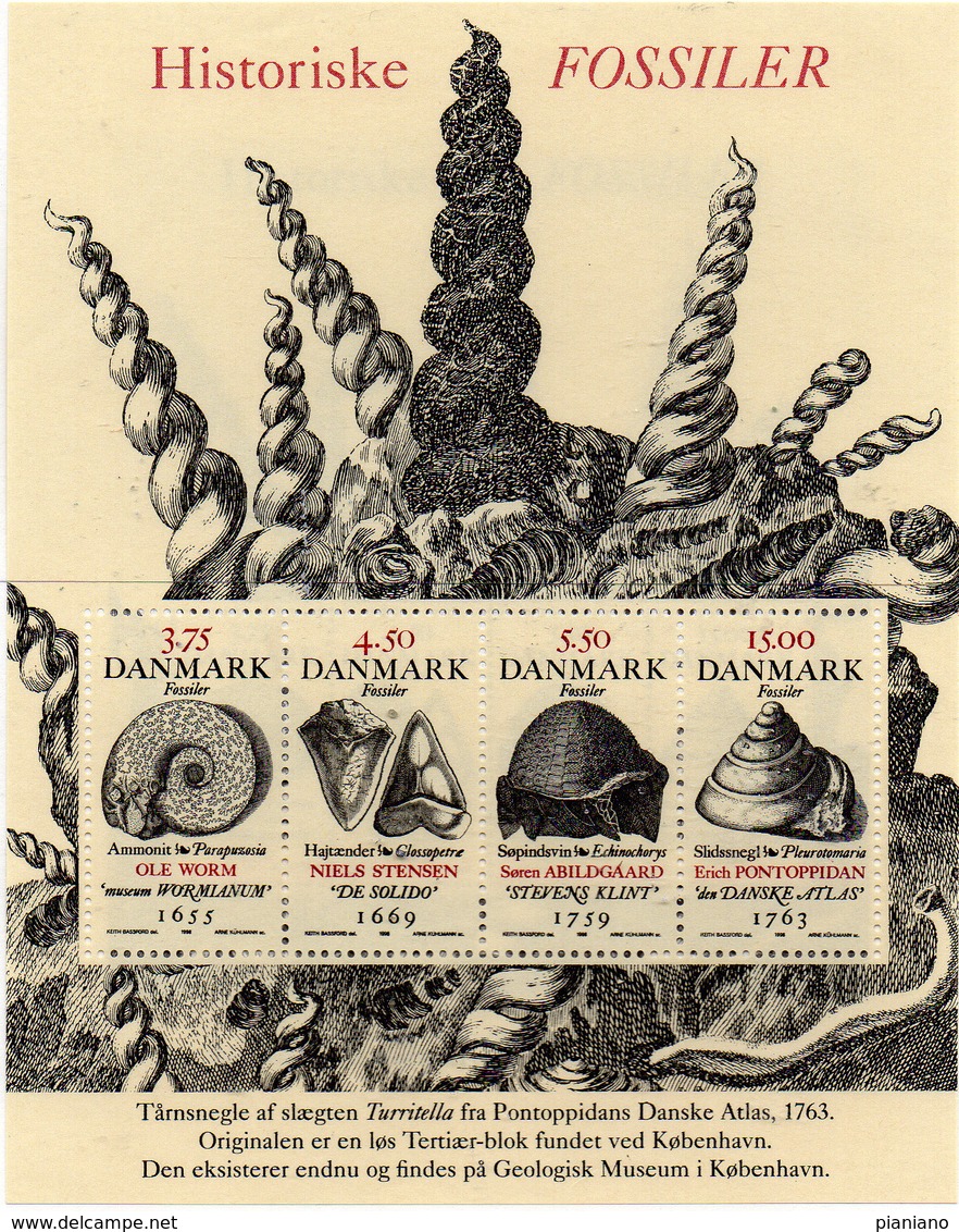 PIA - DANIMARCA -1998 : Fossili E Geologi Danesi  - (Yv Bf 12 ) - Blocchi & Foglietti