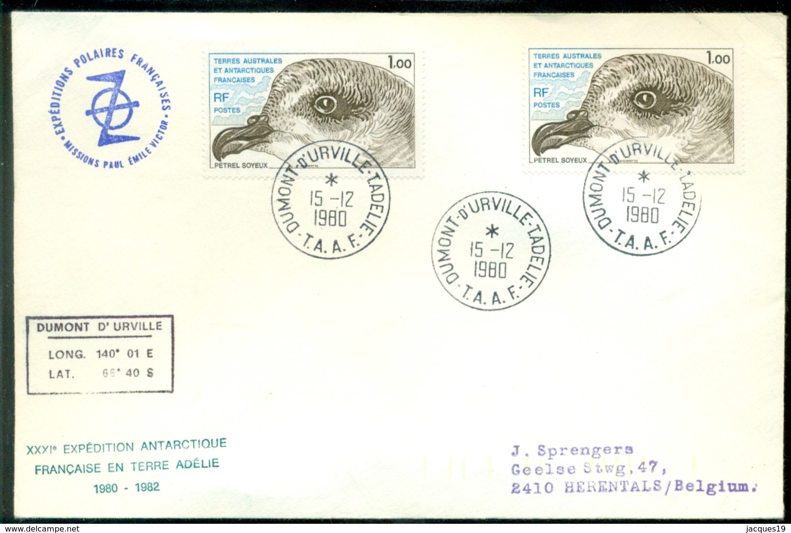 TAAF 1980 Special Cover French Polar Expedition Cancelled Dumont D'Urville With Scott # 83 (2) - Lettres & Documents