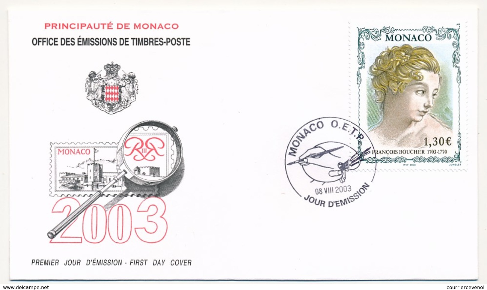 MONACO => 1 Enveloppe FDC - 1,30 E François Boucher - 2003 - FDC