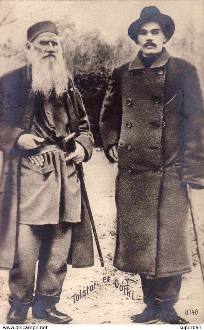 LEV TOLSTOI Et / And MAXIM GORKI - CARTE VRAIE PHOTO - PRÉCURSEUR / REAL PHOTO POSTCARD - FORERUNNER ~ 1900 (aa541) - Ecrivains