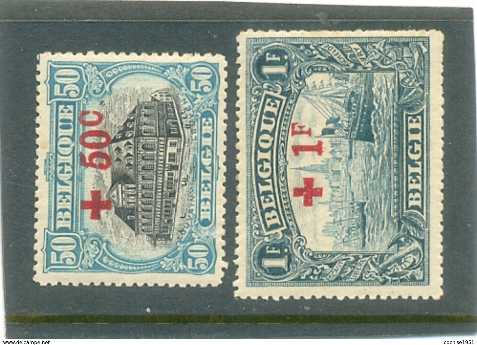 1918 BELGIQUE Y & T N° 159 - 160 ( O ) Surchargés Croix Rouge 50 C - 1 F - 1912 Pellens