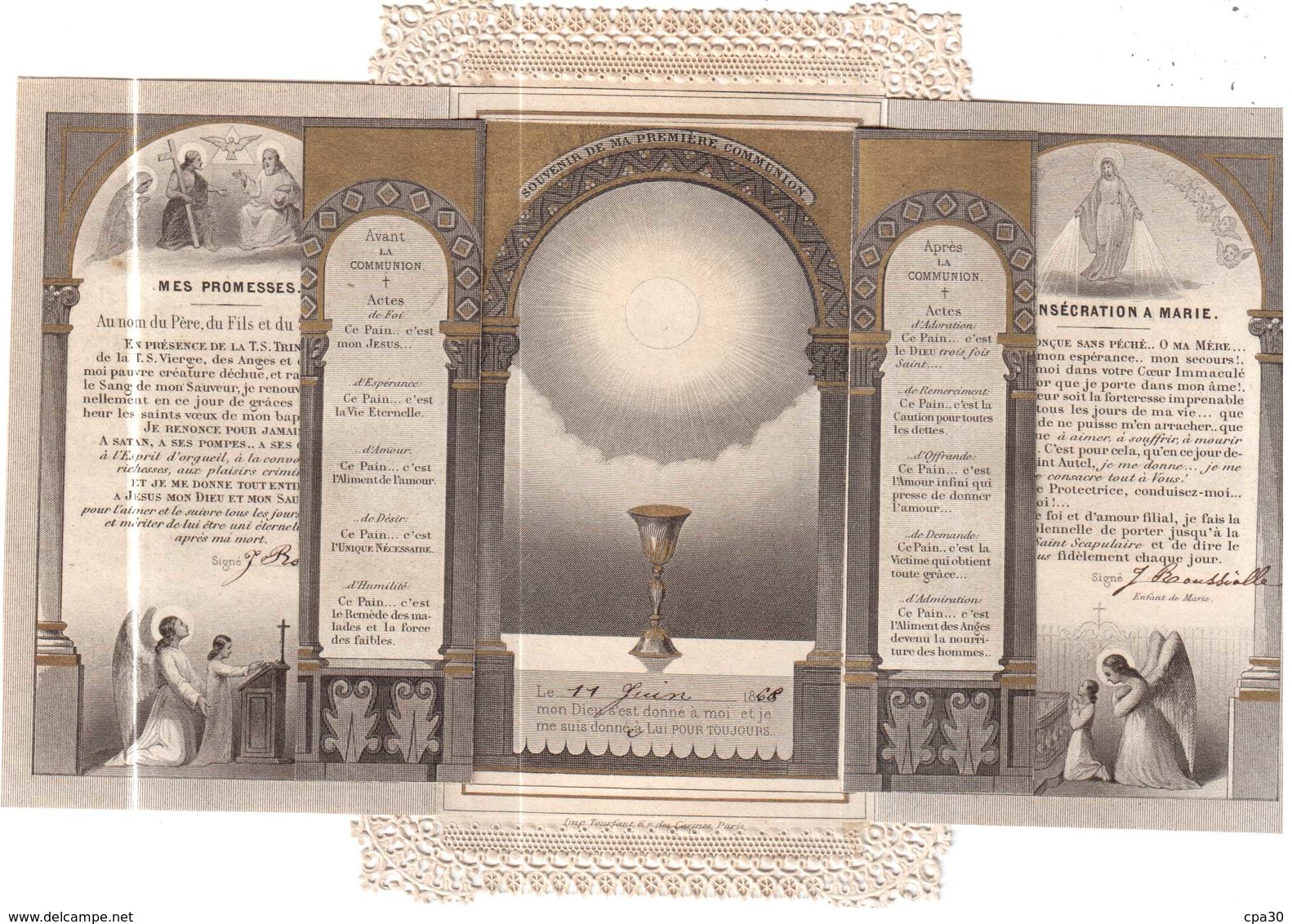 IMAGE RELIGIEUSE EN PLUSIEURS TABLEAUX SE DEPLIANT.MA PREMIERE COMMUNION.ANNEE ENVIRON 1850 - Religion & Esotérisme