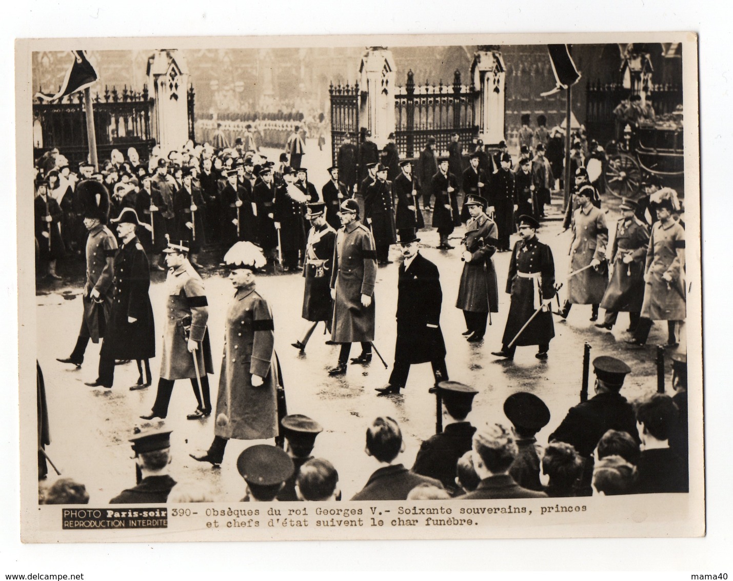 PHOTO PARIS SOIR - ANGLETERRE - 1936 OBSEQUES DU ROI GEORGES V - SOUVERAINS PRINCES CHEFS D'ETAT SUIVENT LE CHAR FUNESTE - Autres & Non Classés