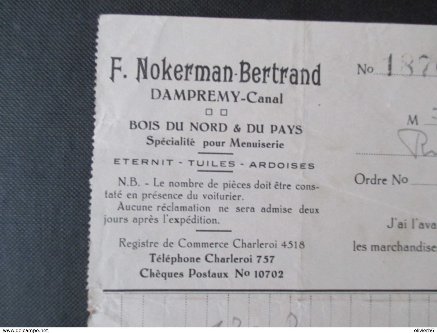 VP FACTURE (M1617) DAMPREMY - CANAL (2 VUES) F. Nokerman-Bertrand Eternit Tuiles Ardoises 1933 B - 1900 – 1949