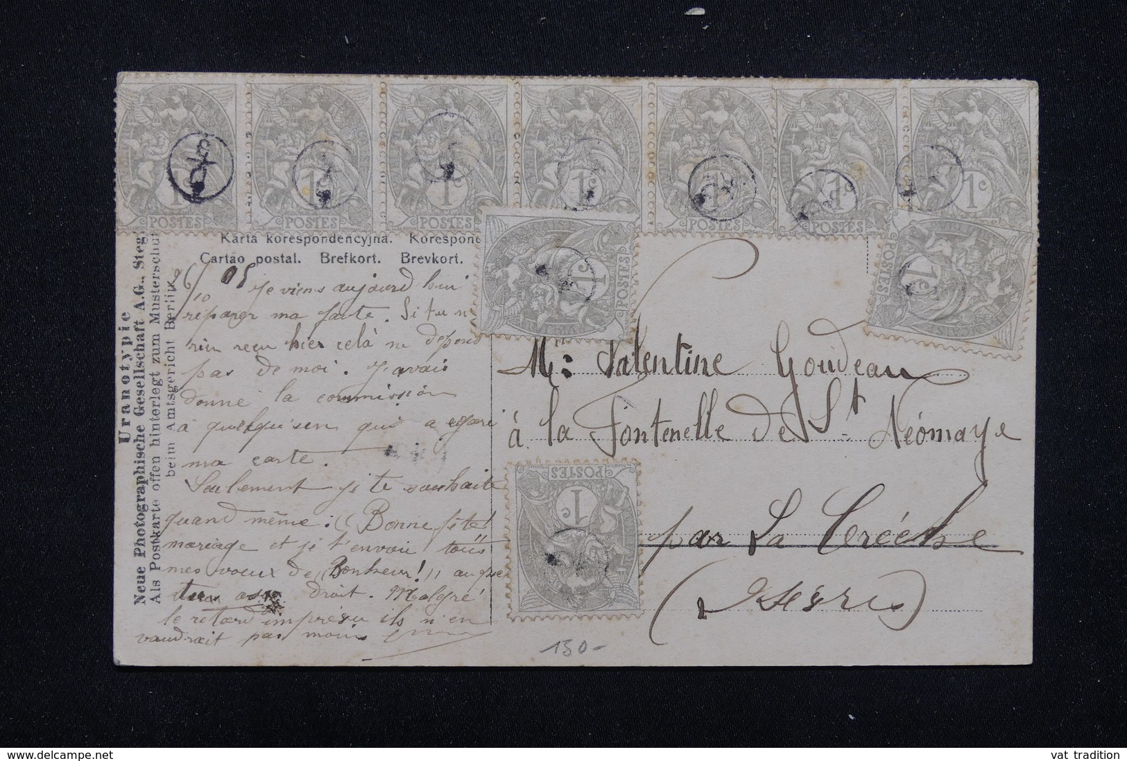 FRANCE - Affranchissement Blanc 10 Exemplaires Sur Carte Postale , Annulation De Facteur - L 23174 - 1877-1920: Période Semi Moderne