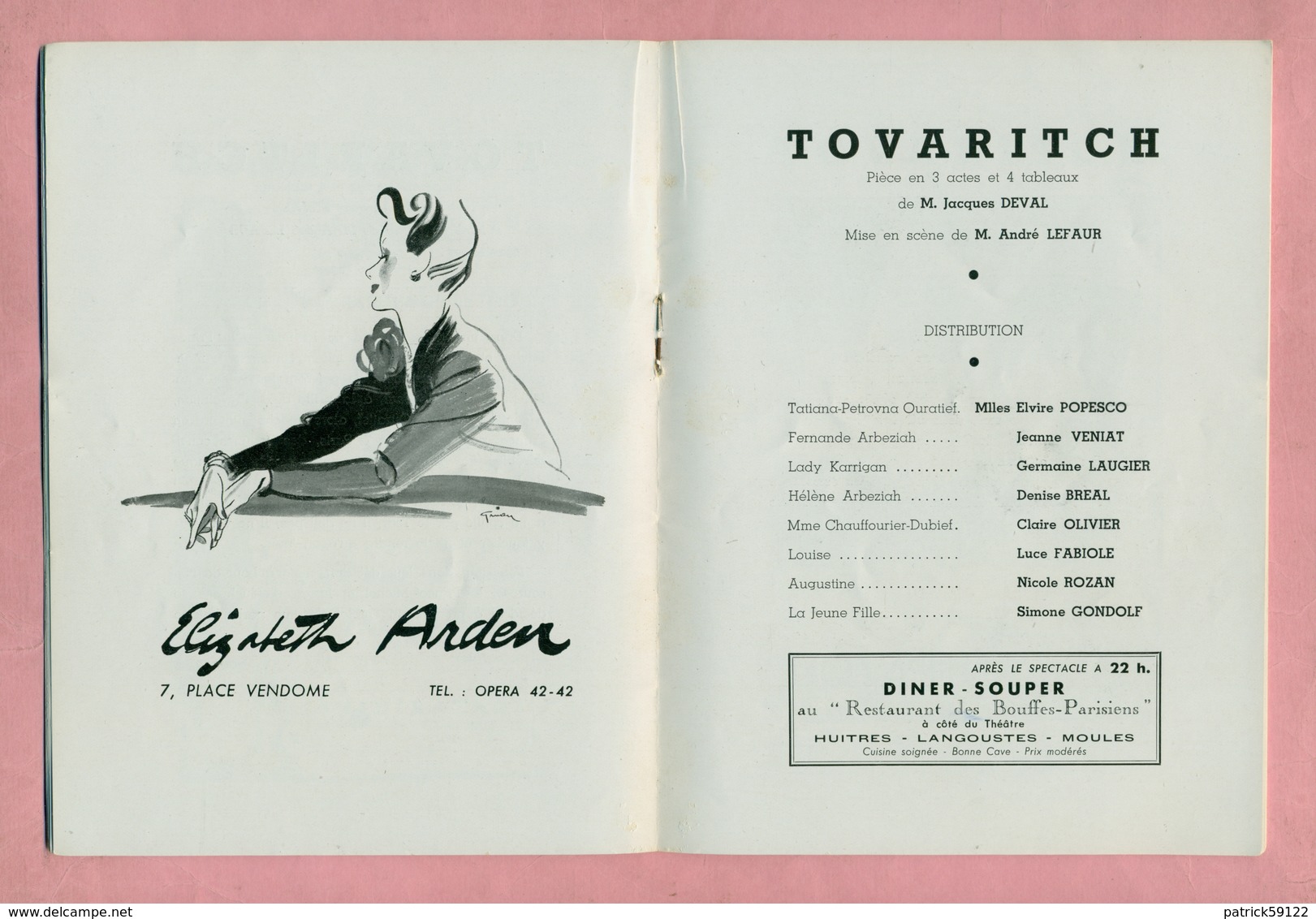 THEÂTRE DES BOUFFES PARISIENS - SAISON 1940 / 1941 : TOVARITCH De JACQUES  DEVAL Avec  ELVIRE POPESCO - Programmes