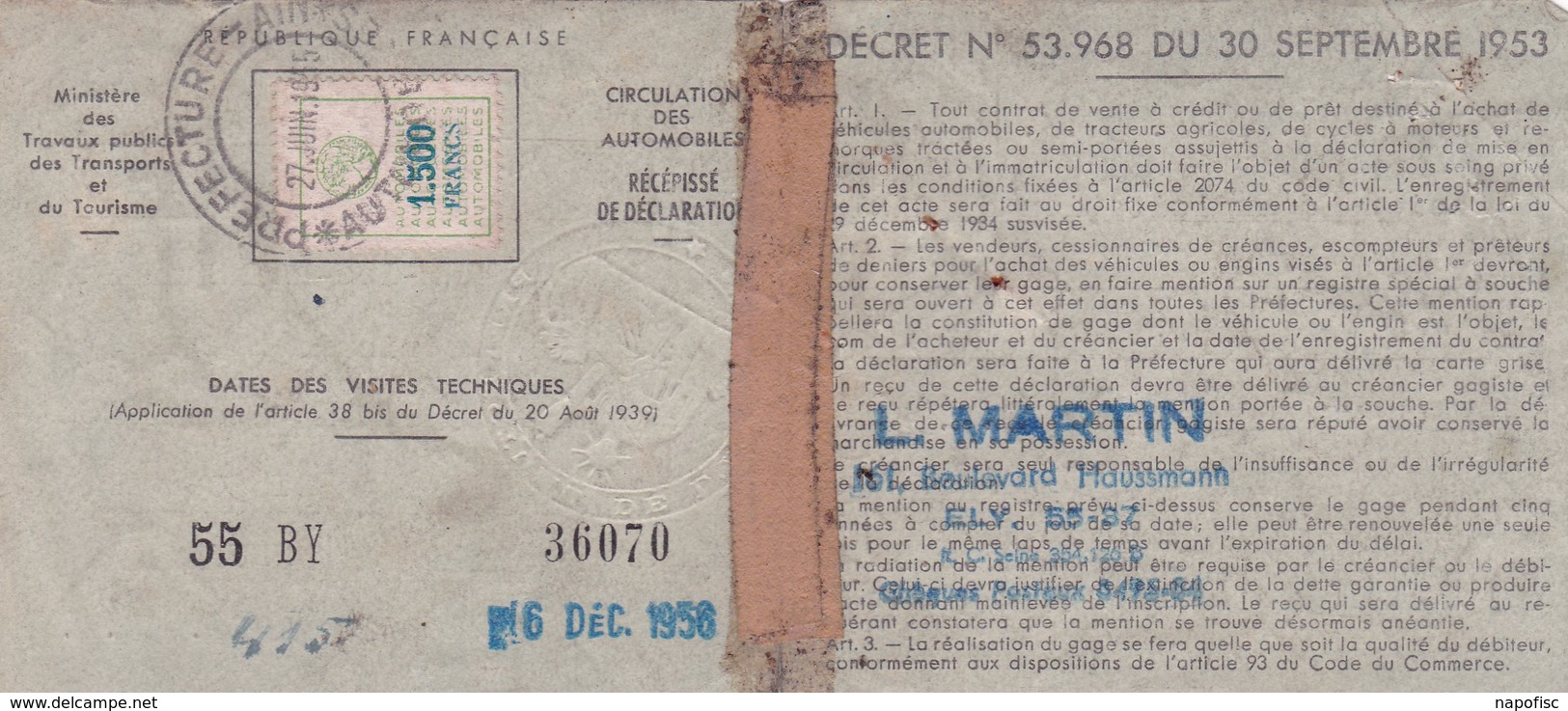 T.F. Automobiles N°12 Sur Carte Grise - Autres & Non Classés