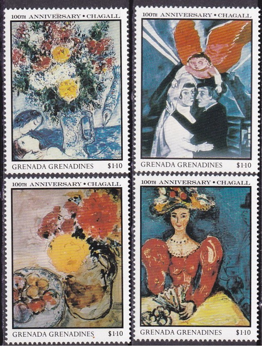 1987-(MNH=**) Grenadine Di Grenada S.4v."quadri,anniversario Di Chagall" - Grenada (1974-...)