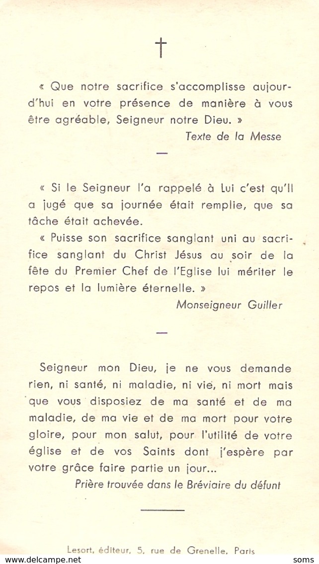 Faire-part De Décès Du Chanoine Henri Maury (+1955), Archiprêtre De Foix, Image Double Face, Bon état - Avvisi Di Necrologio