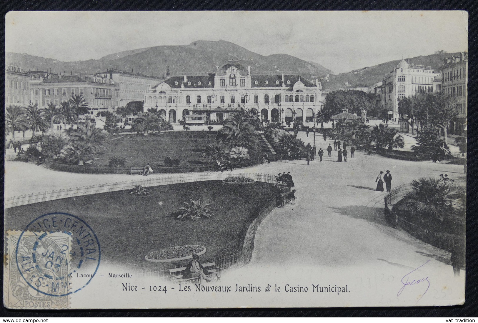 FRANCE - Oblitération  " Nice Central " En Bleu Sur Type Blanc Sur Carte Postale En 1903 - L 23186 - 1877-1920: Période Semi Moderne