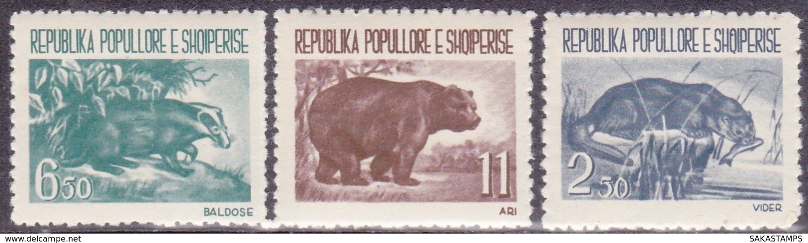 1961-(MNH=**) Albania S.3v."animali Selvaggi,orso,lontra,puzzola"catalogo Yvert Euro 45 - Albanie