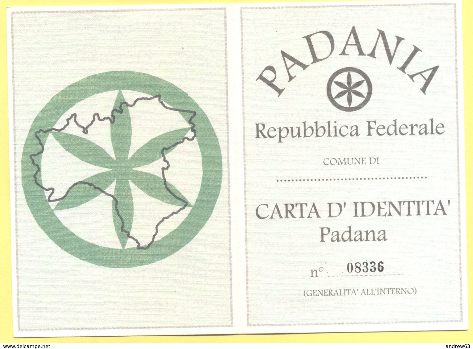 Umorismo E Satira - PADANIA - Repubblica Federale - Carta D'Identità Padana - Europa Dei Popoli - Altri & Non Classificati