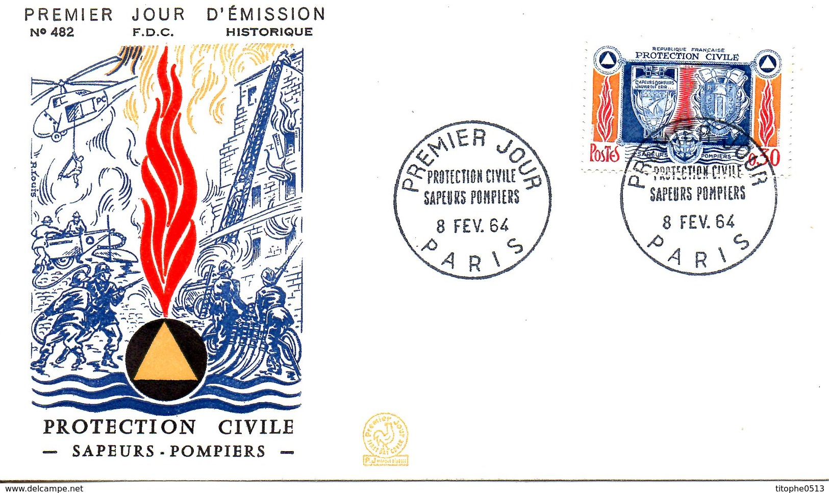 FRANCE. N°1404 Sur Enveloppe 1er Jour De 1964. Pompiers/Hélicoptère. - Sapeurs-Pompiers