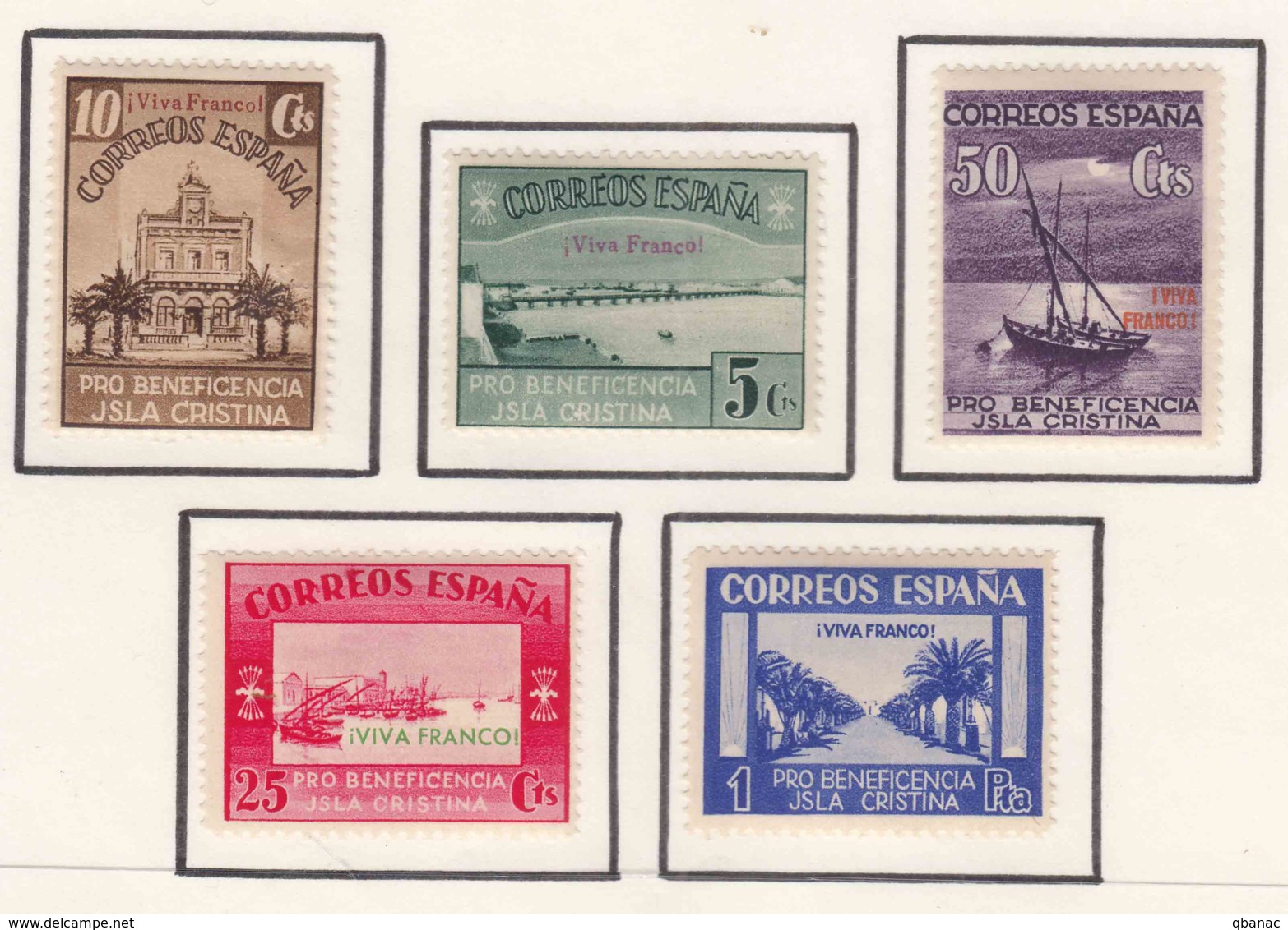 Spain Civil War Isla Cristina Viva Franco Overprint, Mint Hinged Complete Set - Vignettes De La Guerre Civile